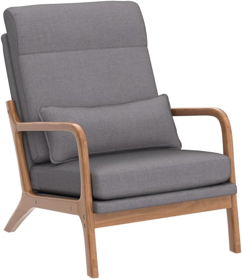Home Gray Linen High Back Accent Chair