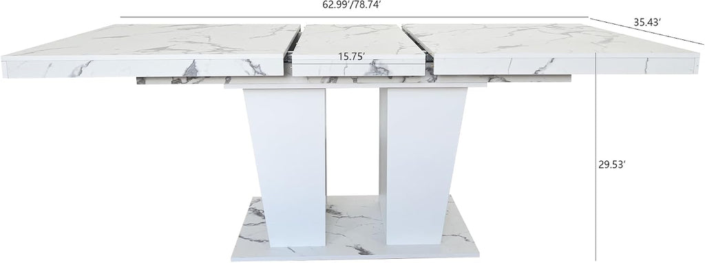 White Extendable Faux Marble Dining Table