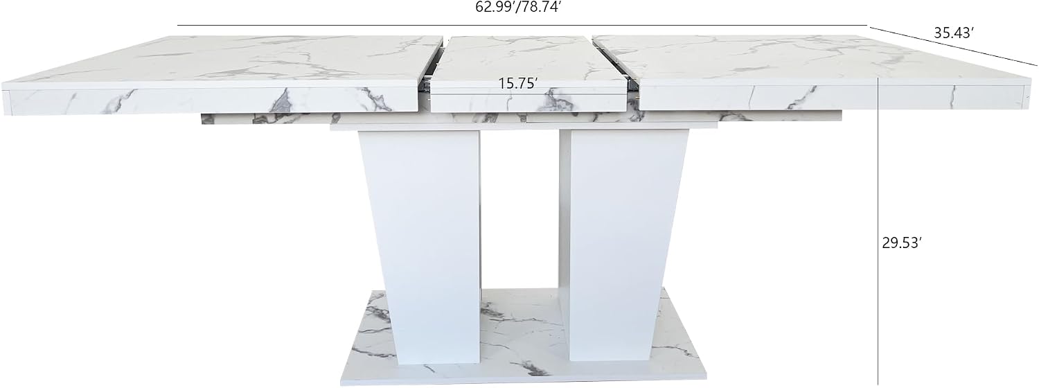 White Extendable Faux Marble Dining Table