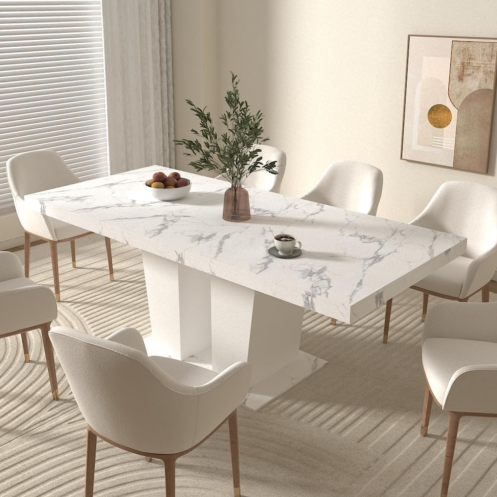 White Extendable Faux Marble Dining Table