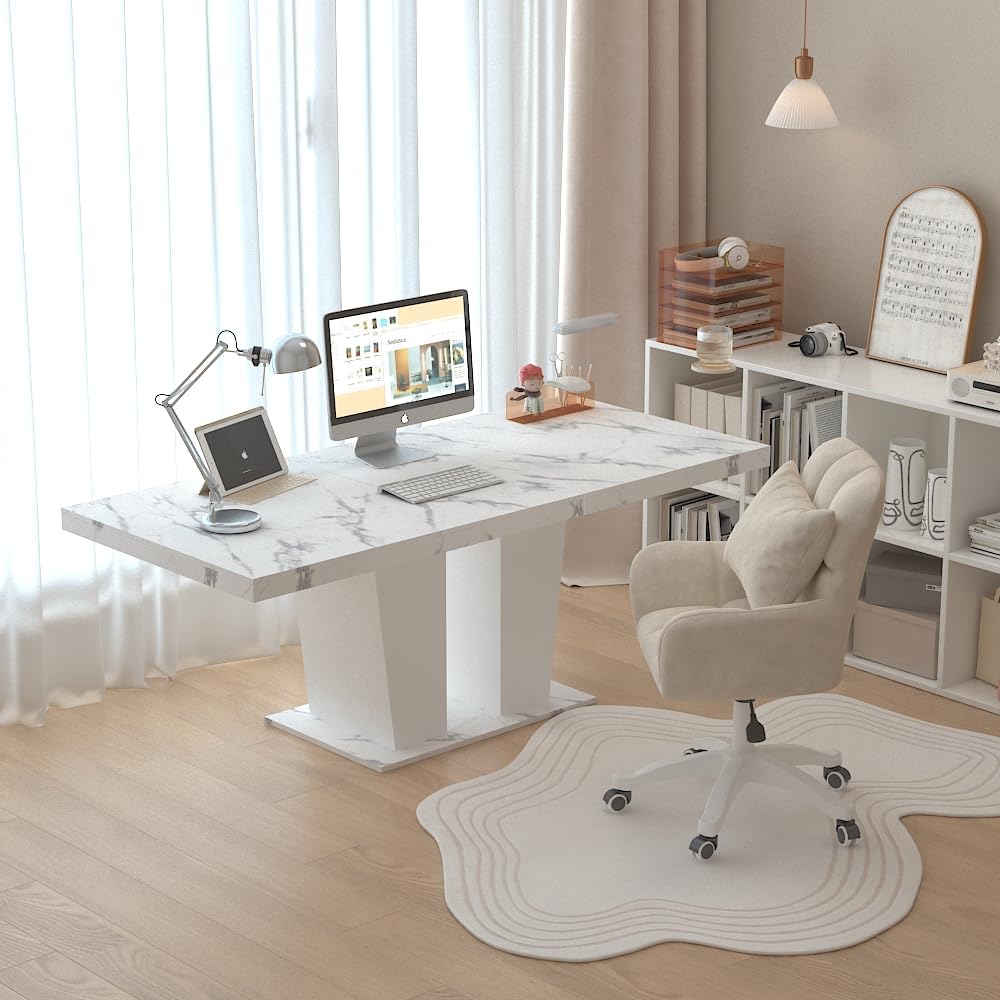 White Extendable Faux Marble Dining Table