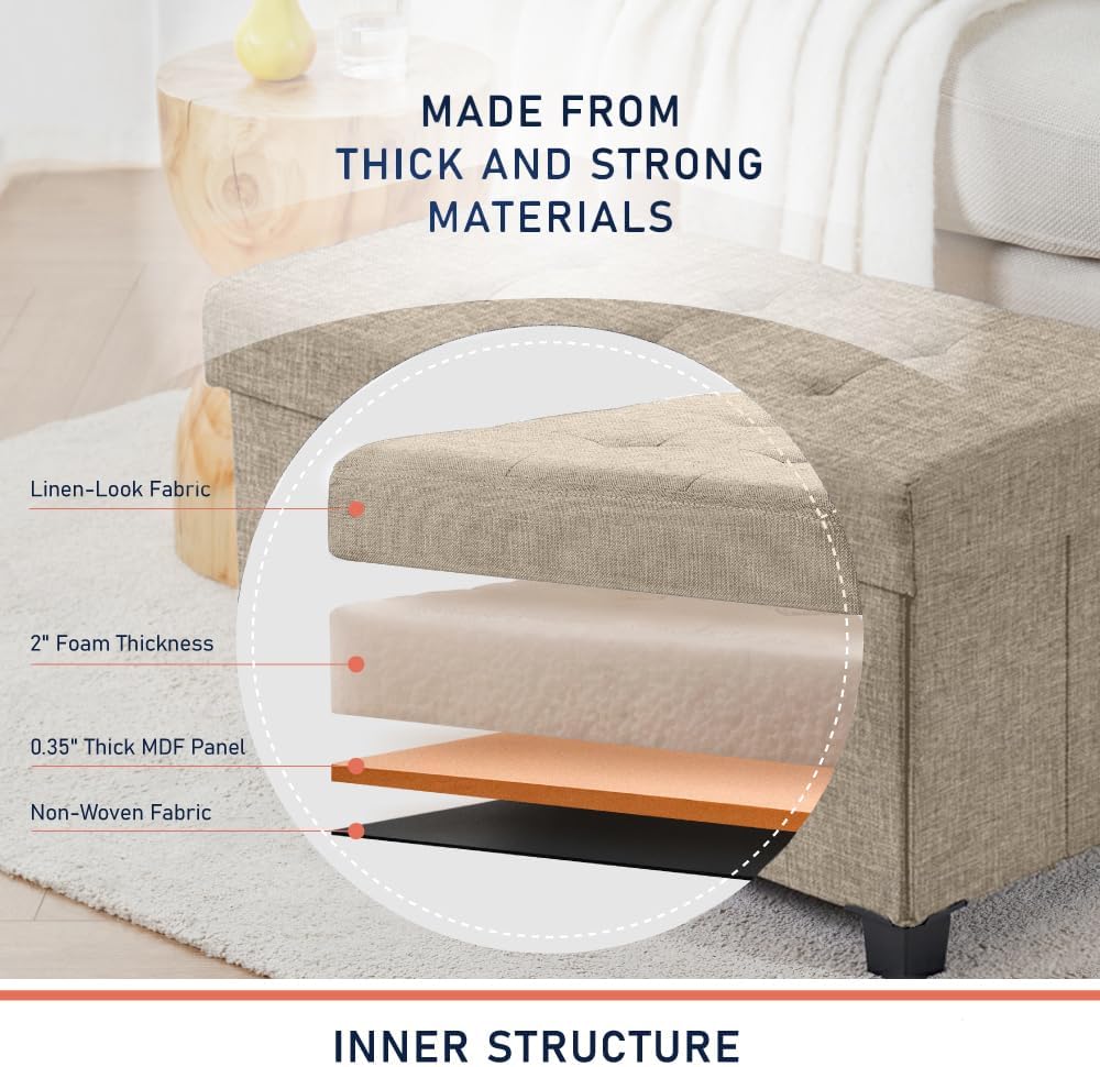 Home Taupe Storage Ottoman Bench 30"