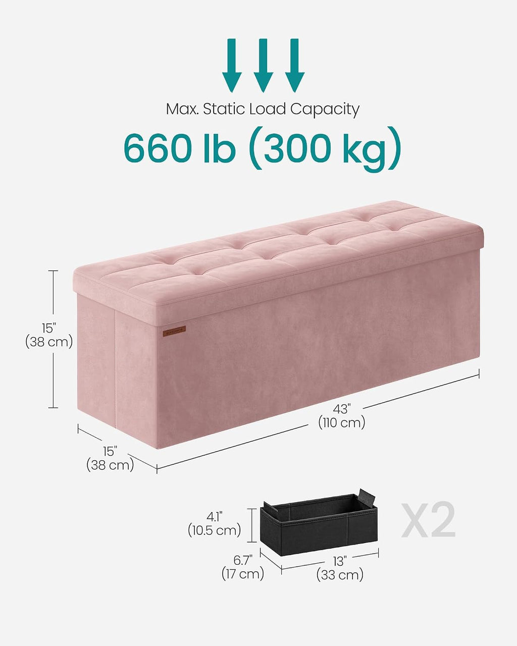 Foldable Storage Ottoman Bench Jelly Pink 43 Inch