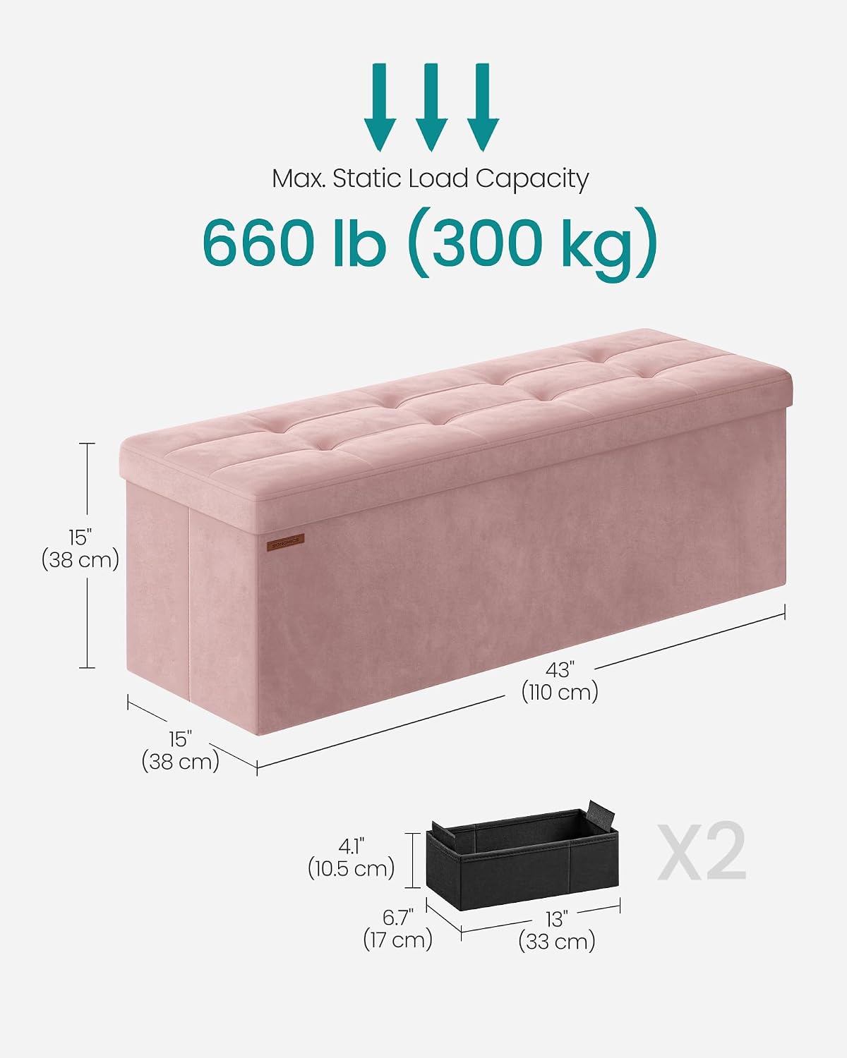 Foldable Storage Ottoman Bench Jelly Pink 43 Inch