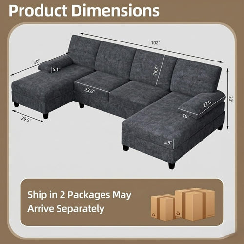 Black Linen U-Shaped Sectional Sofa