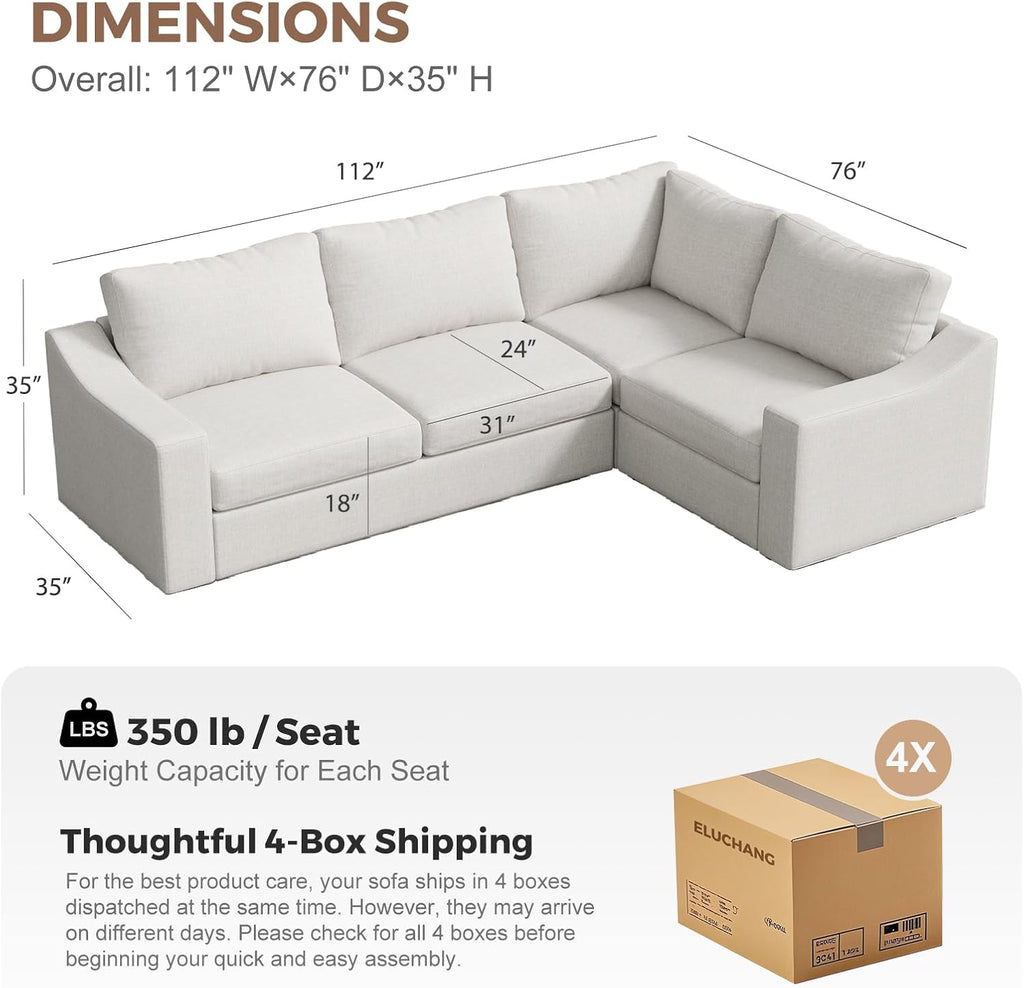 Ivory Linen V-Shaped Modular Sectional Sofa