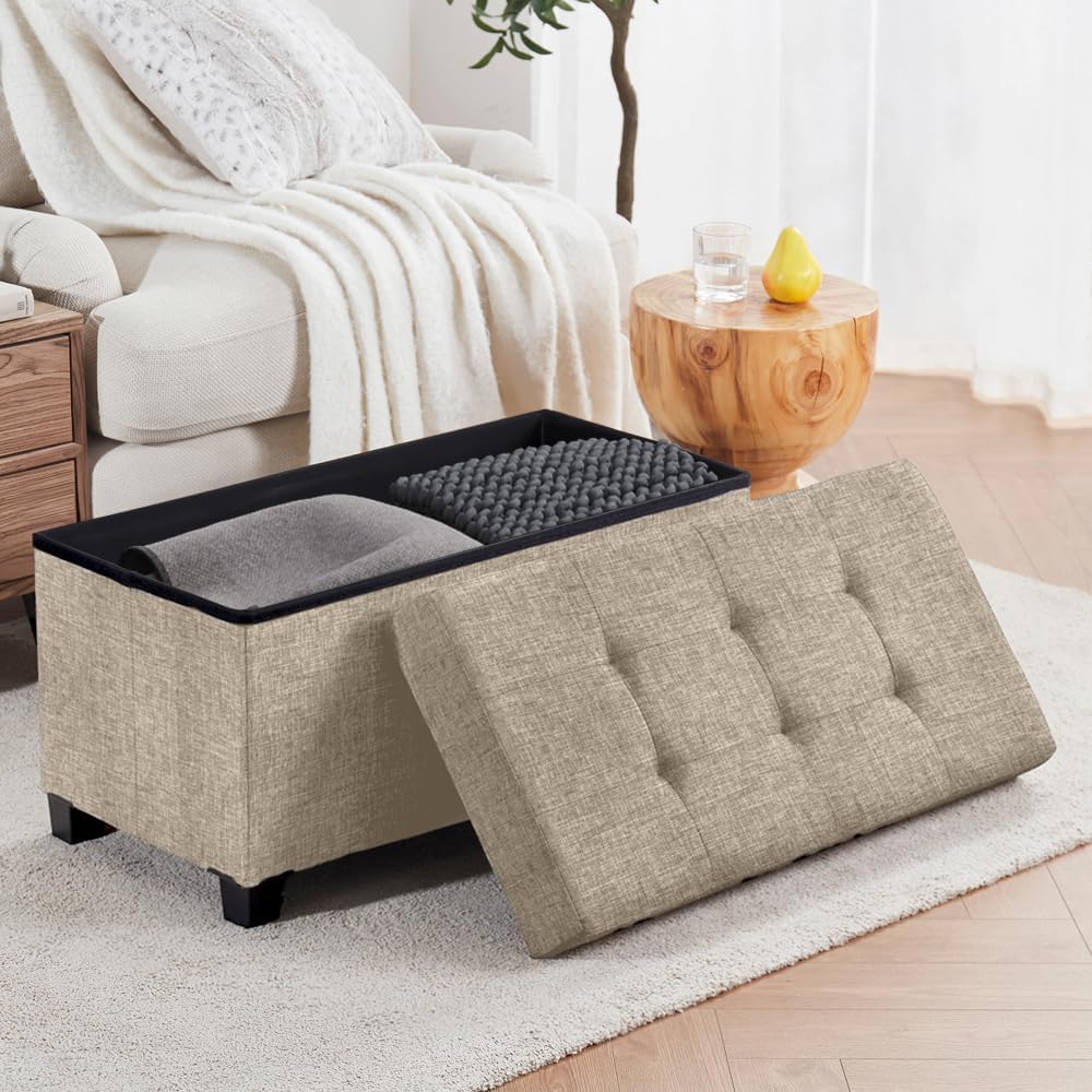 Home Taupe Storage Ottoman Bench 30"