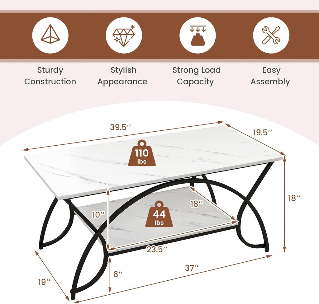 White Faux Marble 2-Tier Coffee Table