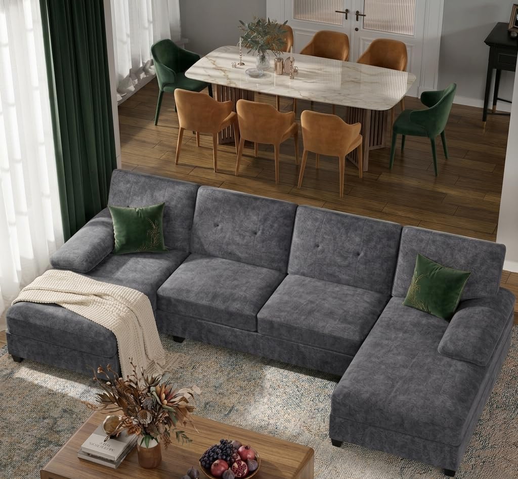 Black Linen U-Shaped Sectional Sofa