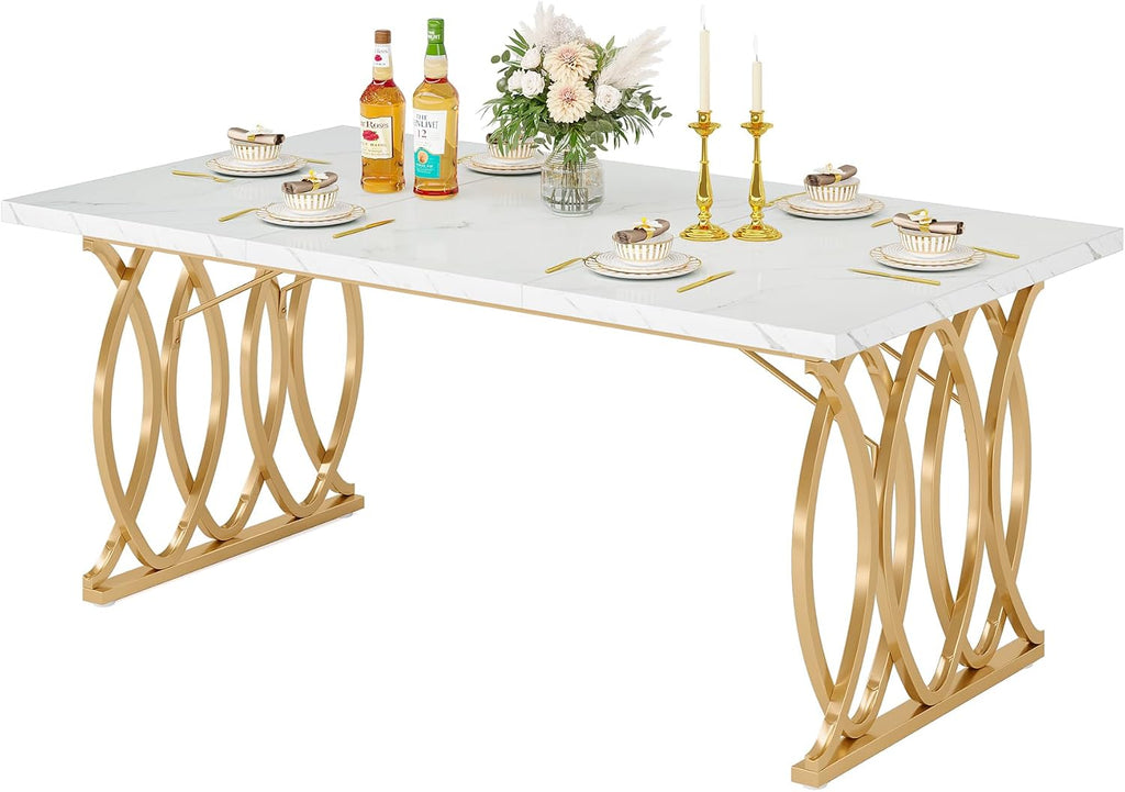 Faux Marble Rectangular Dining Table