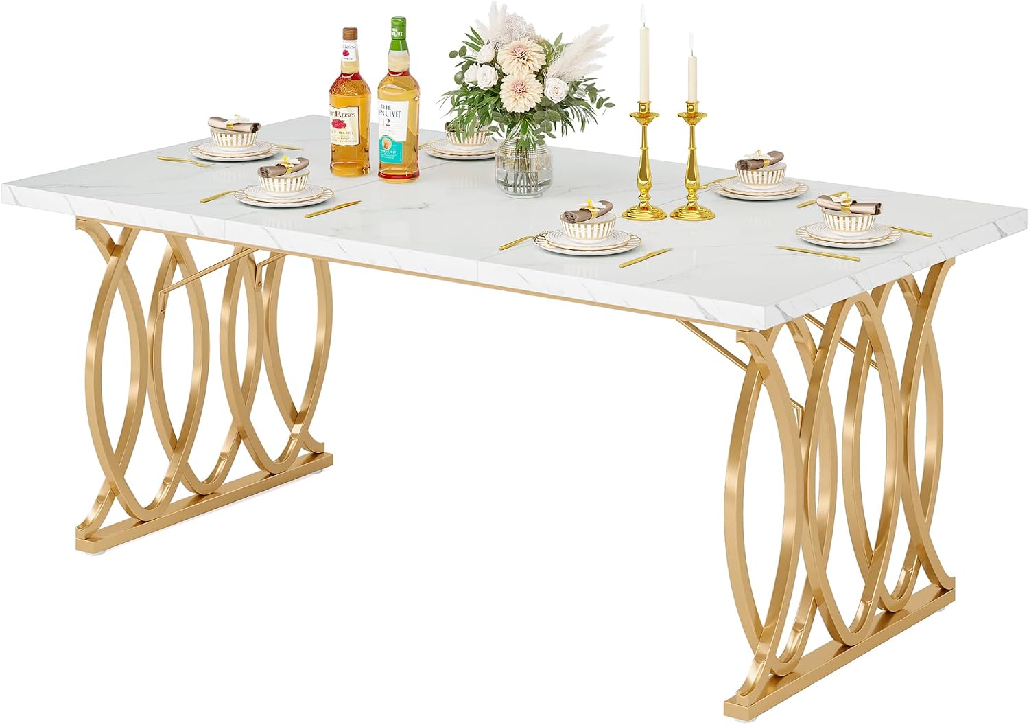 Faux Marble Rectangular Dining Table