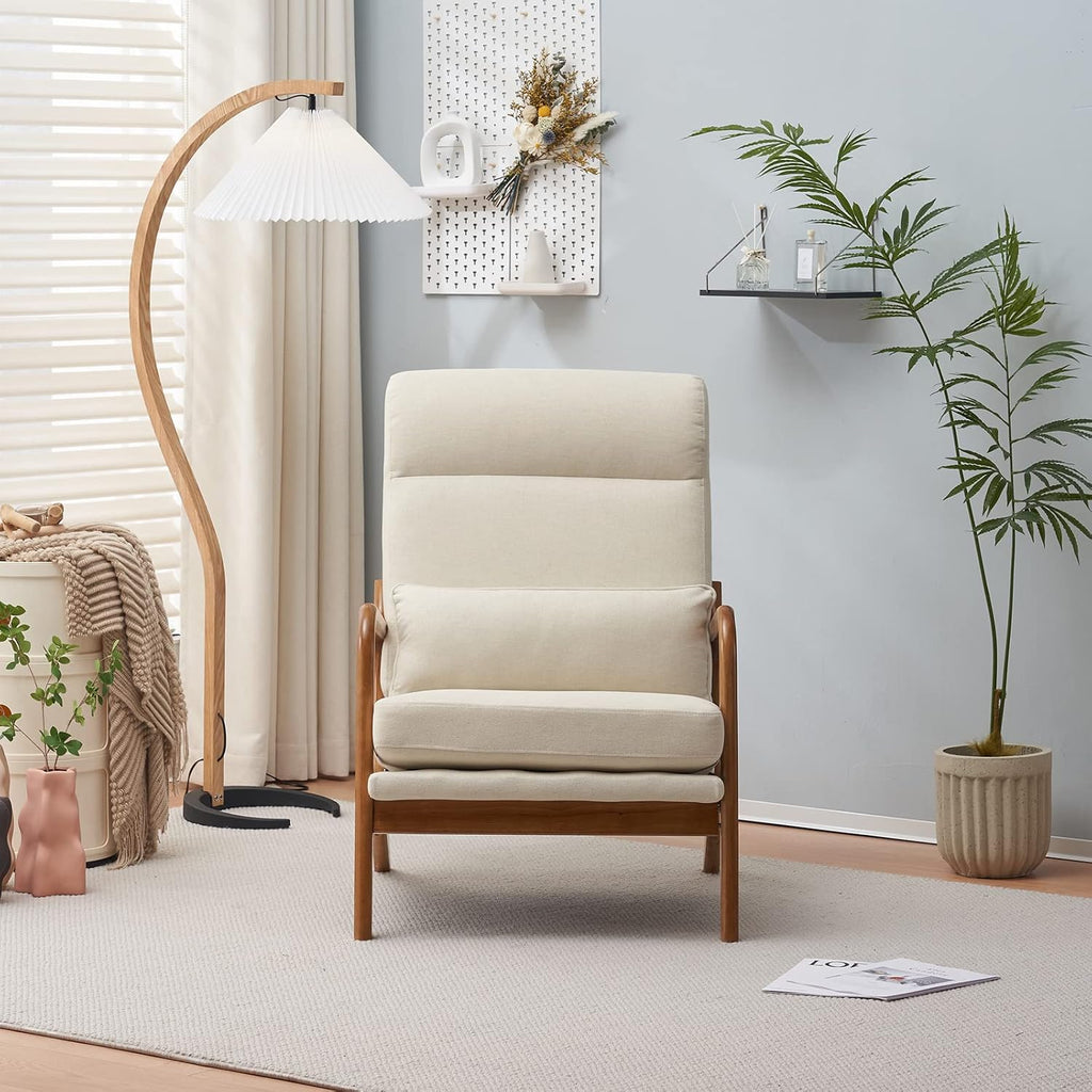 Bonnlo Beige Linen High Back Accent Chair