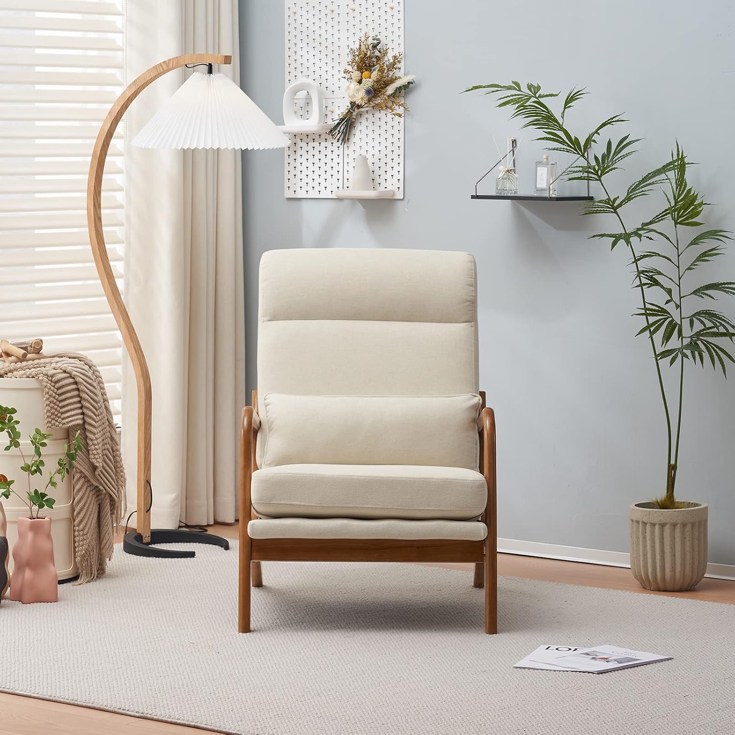 Bonnlo Beige Linen High Back Accent Chair