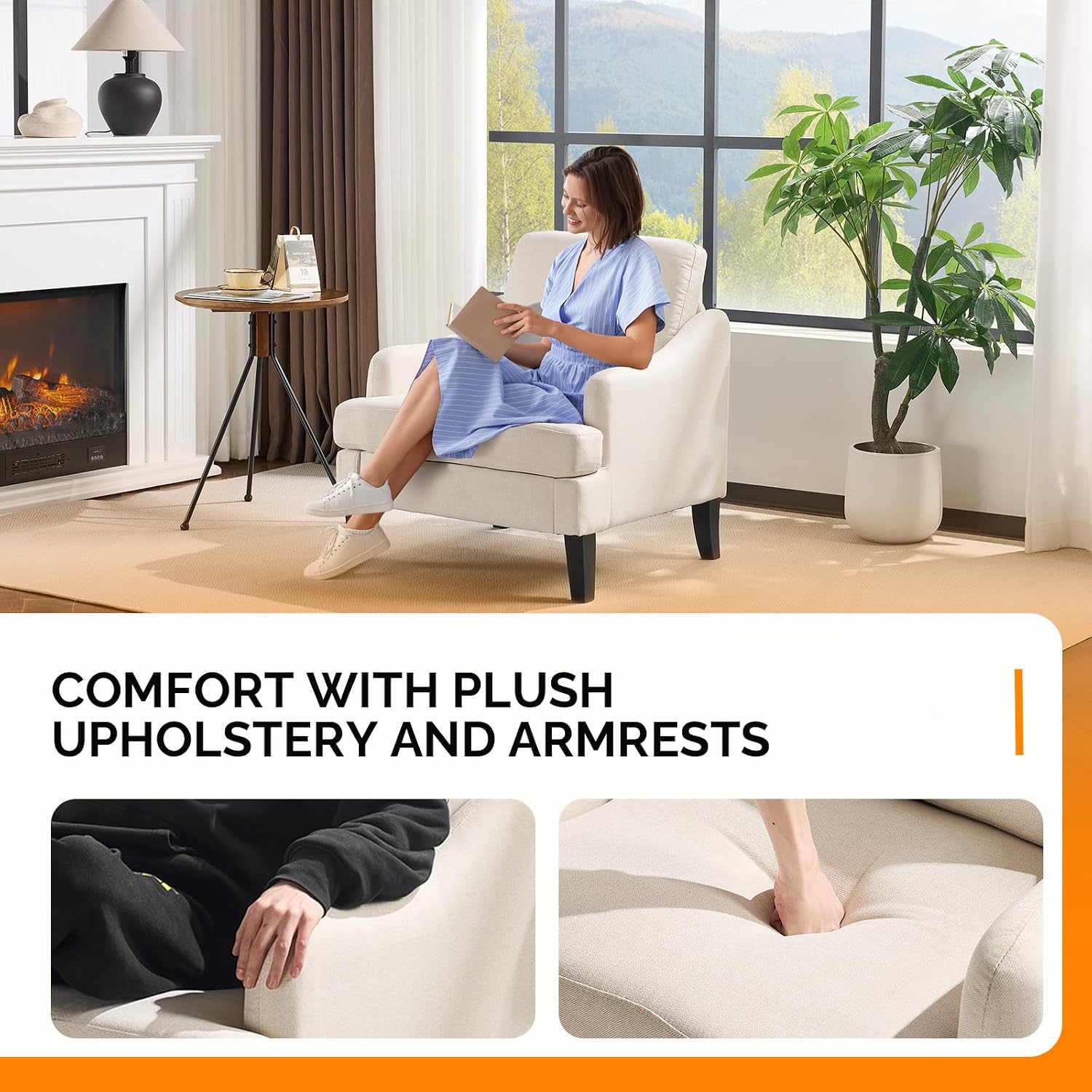 Beige Linen Accent Armchair