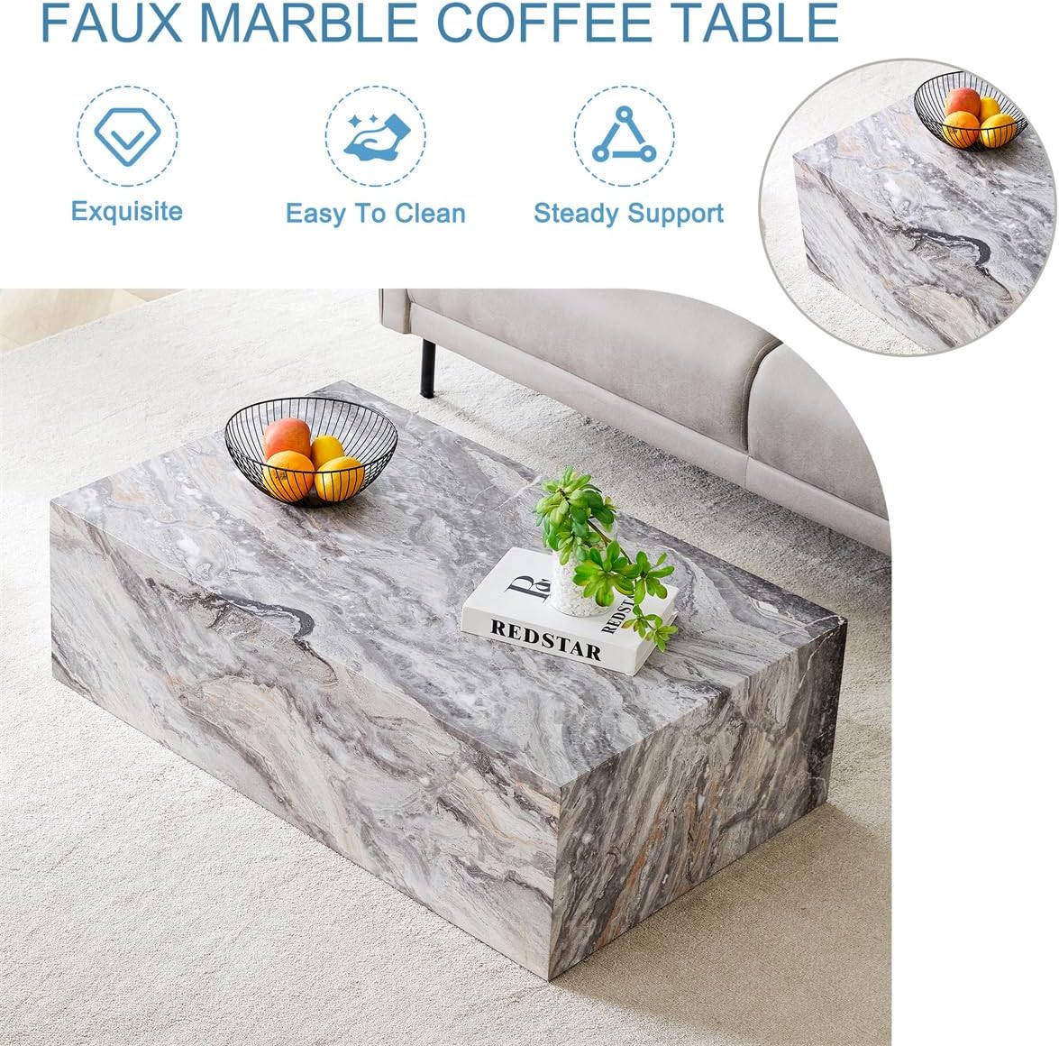Grey Faux Marble Modern Coffee Table