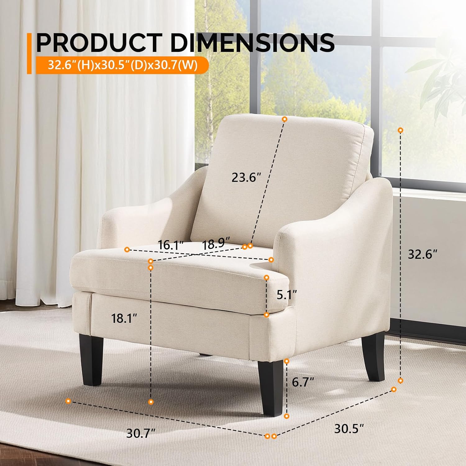 Beige Linen Accent Armchair