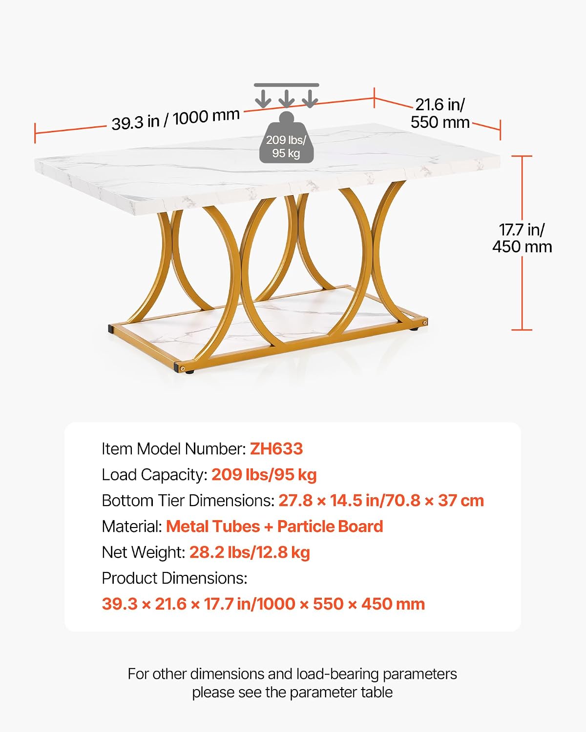 White Faux Marble 2-Tier Coffee Table