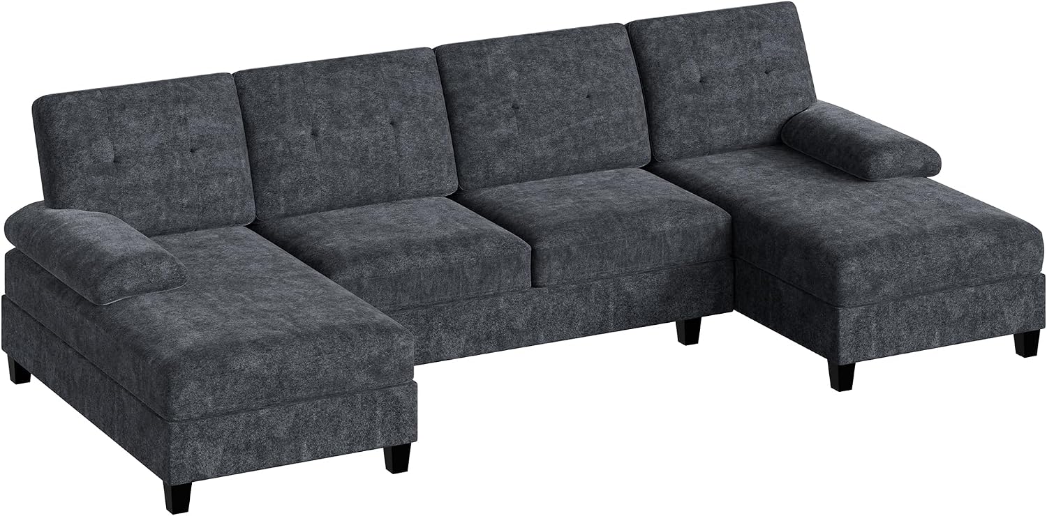 Black Linen U-Shaped Sectional Sofa