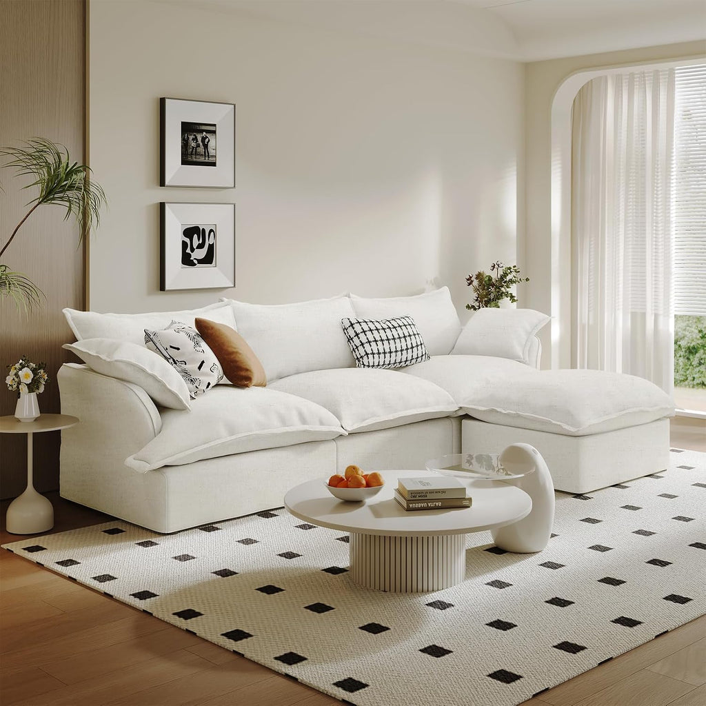 Cream White L-Shaped Cloud Sectional Sofa