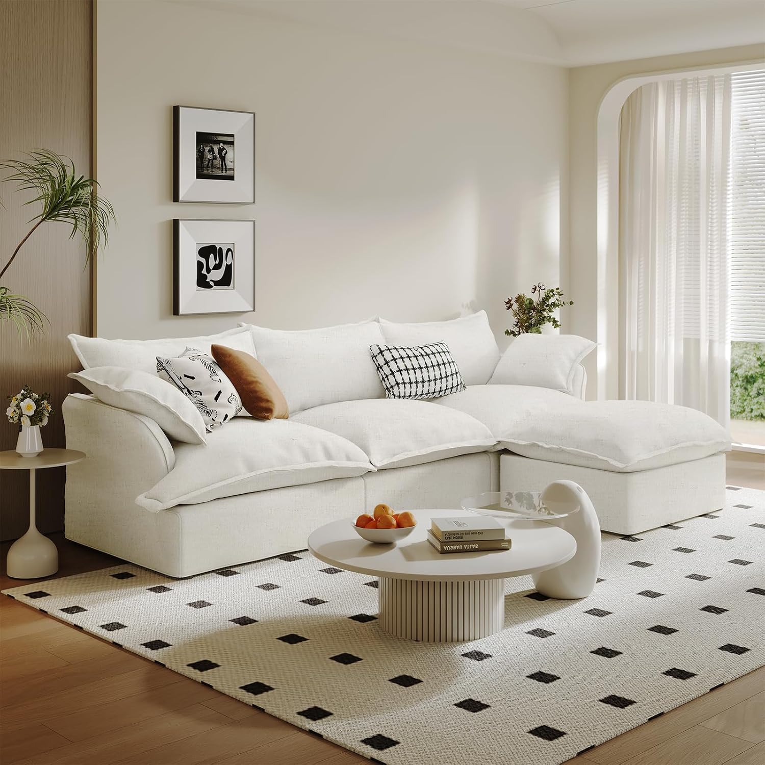Cream White L-Shaped Cloud Sectional Sofa