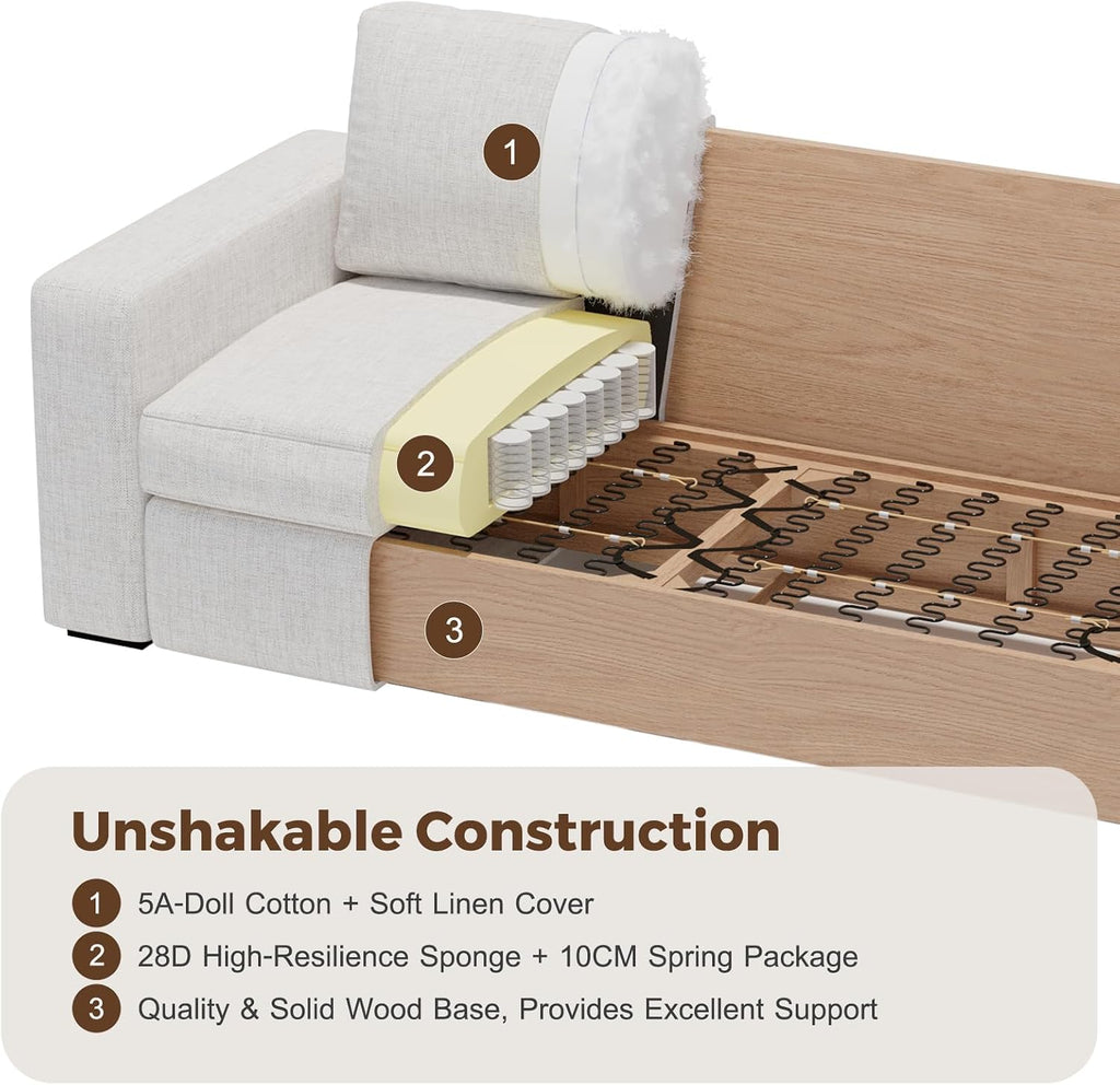 Ivory Linen V-Shaped Modular Sectional Sofa