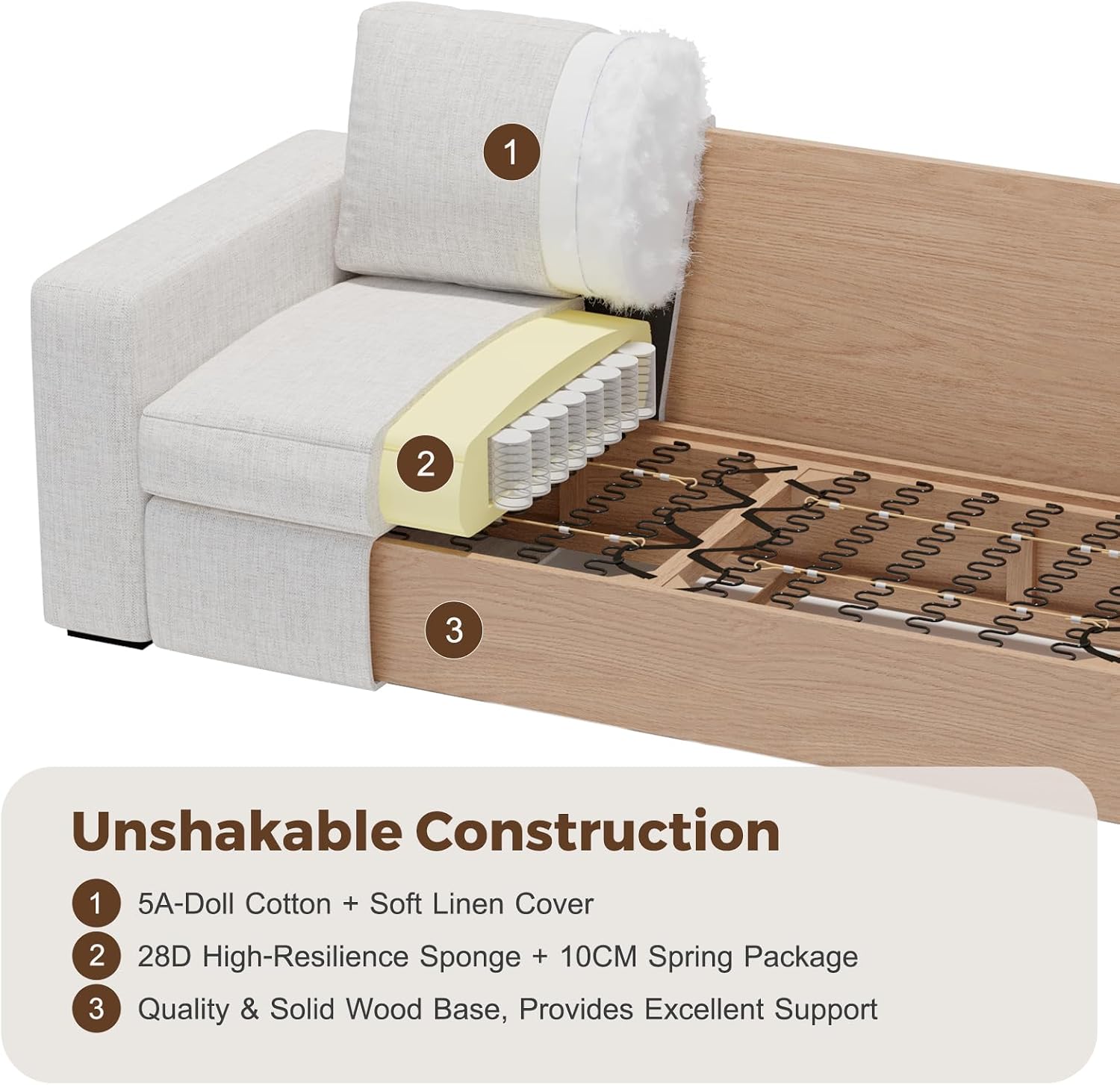 Ivory Linen V-Shaped Modular Sectional Sofa