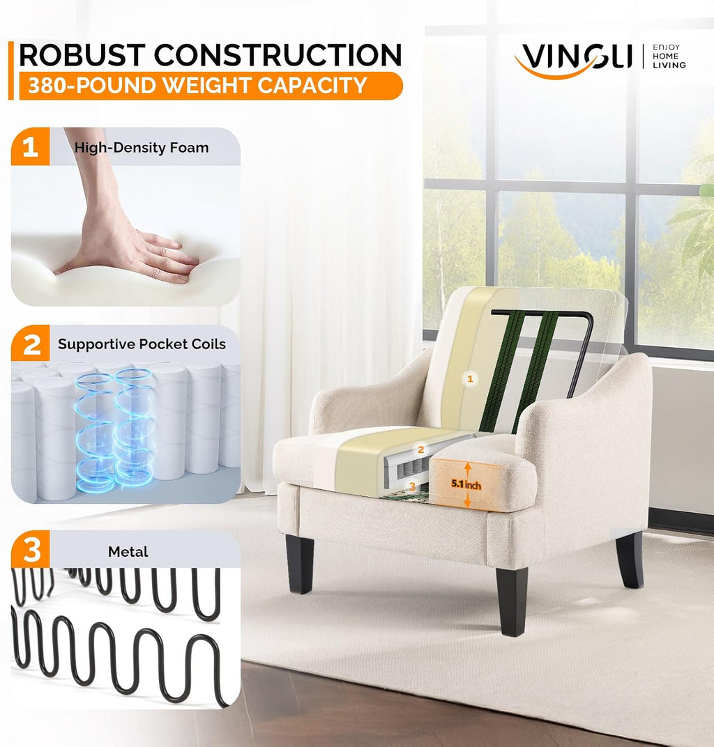 Beige Linen Accent Armchair