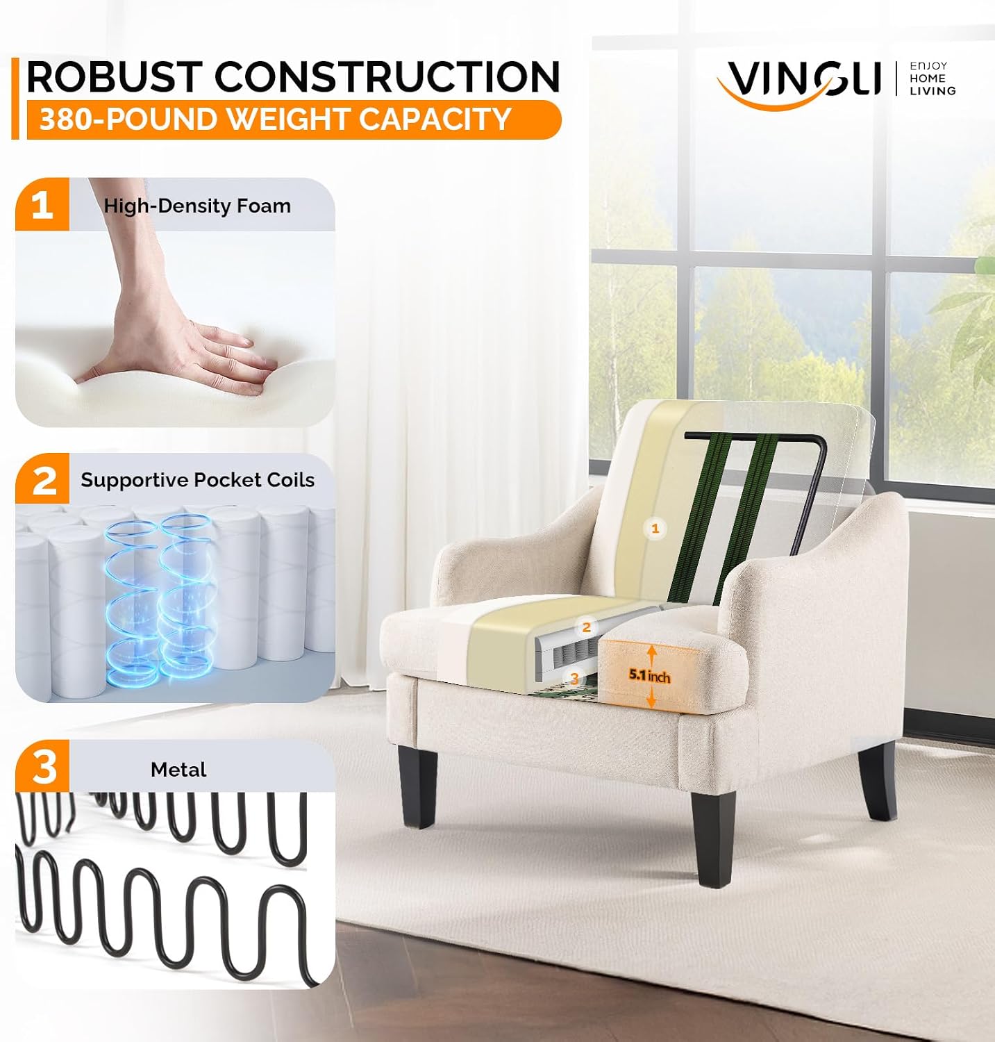 Beige Linen Accent Armchair