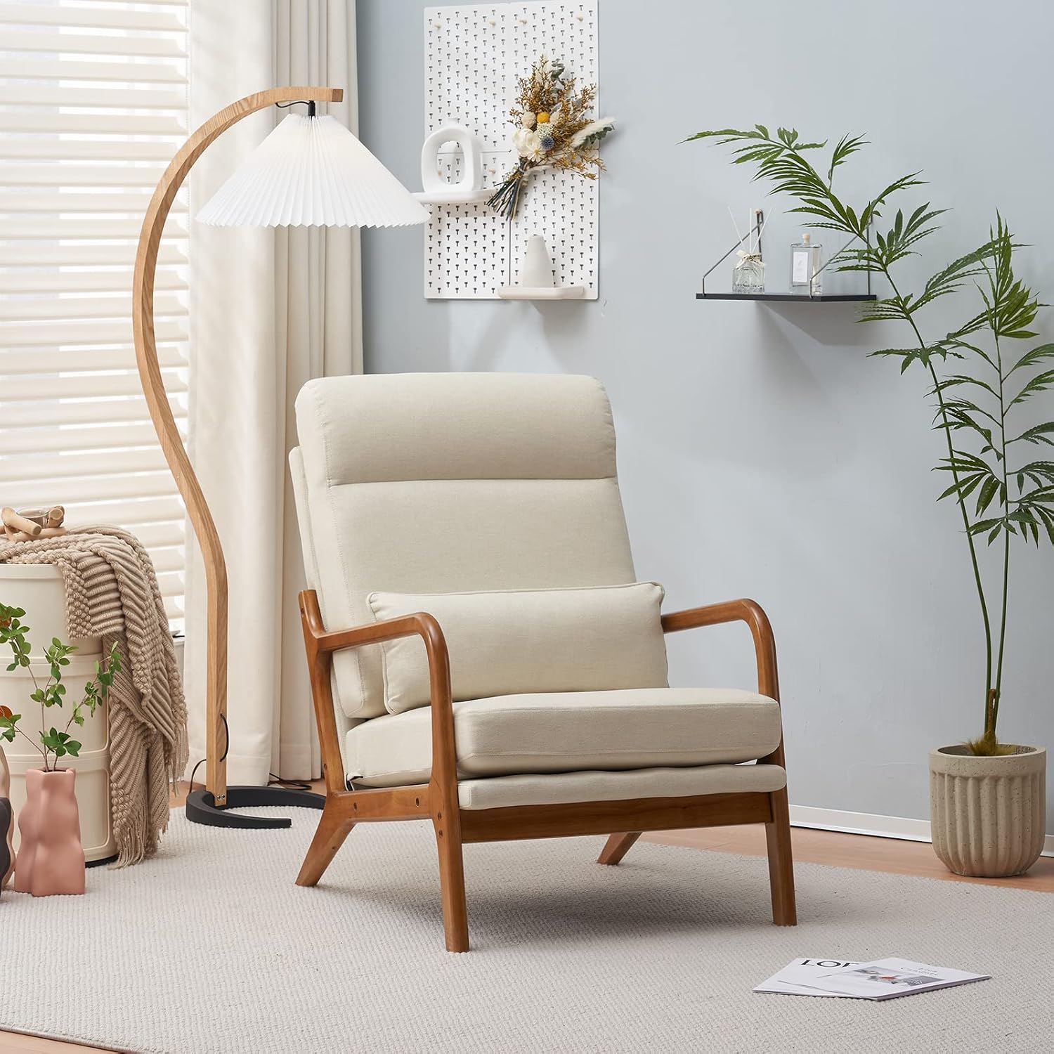 Bonnlo Beige Linen High Back Accent Chair