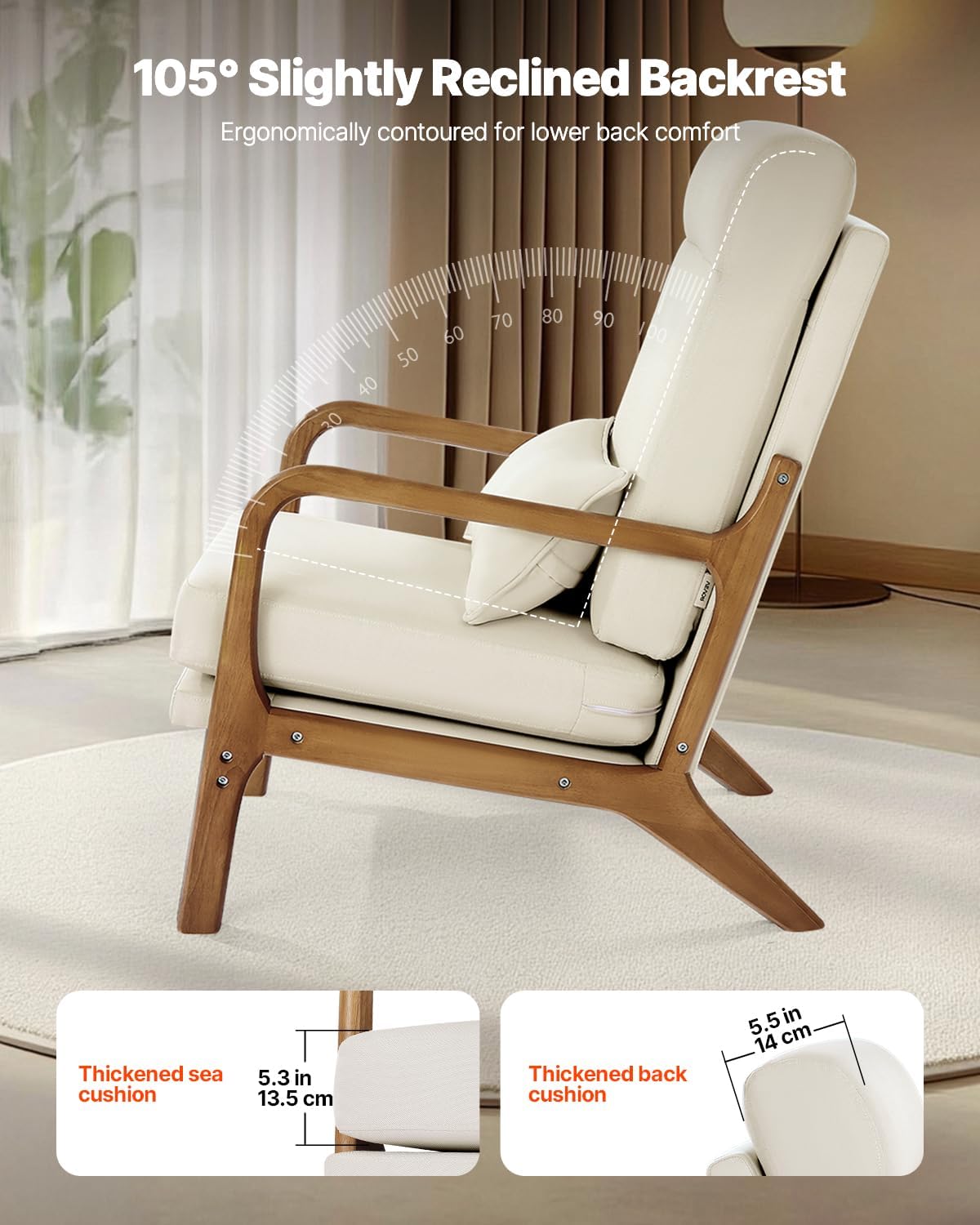 Linen High Back Mid Century Accent Chair