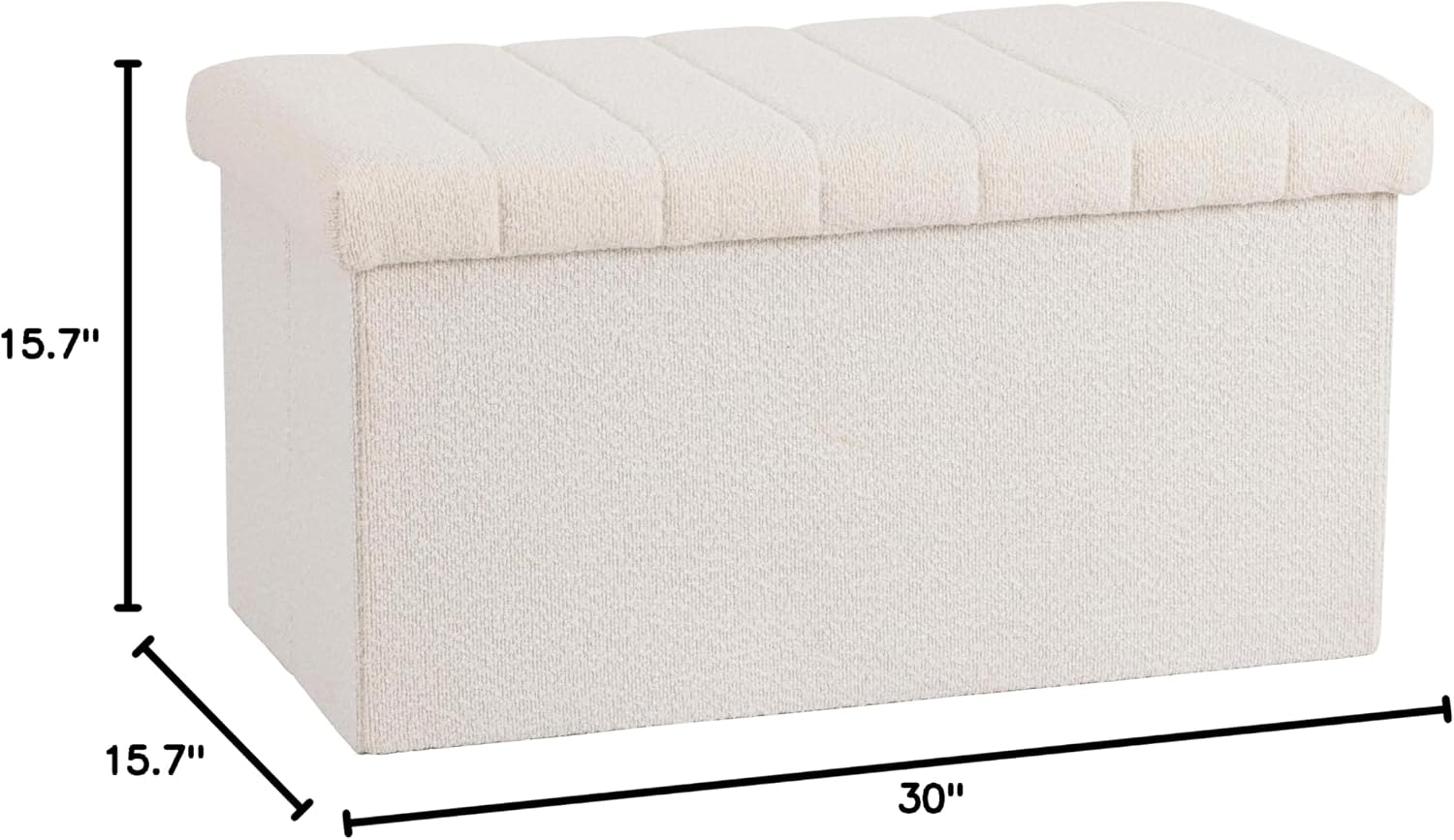 White Boucle Storage Ottoman Bench 30"