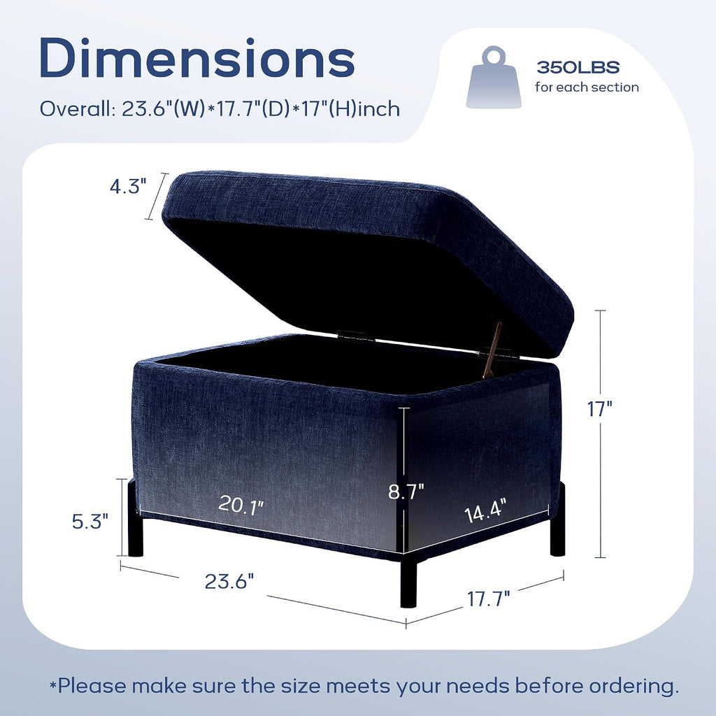 Navy Chenille Storage Ottoman Bench