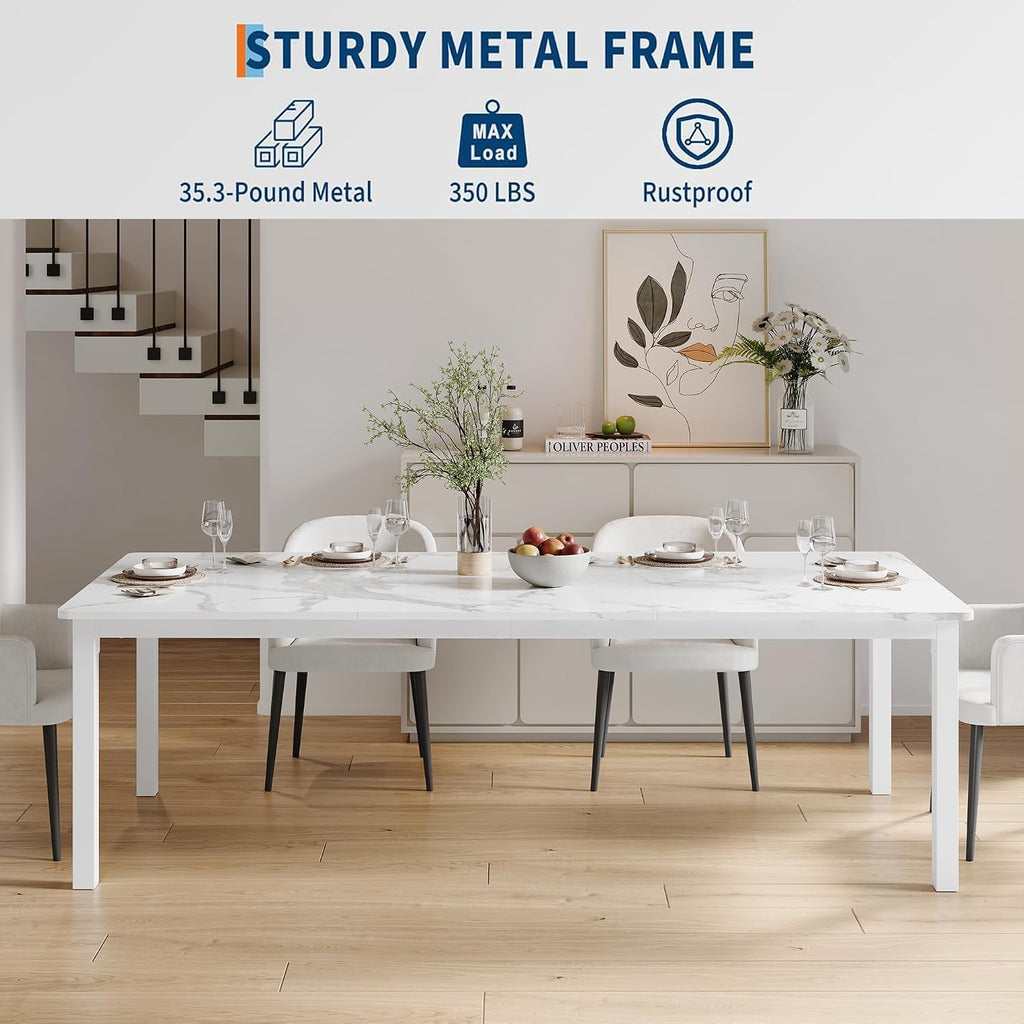 White Faux Marble Dining Table