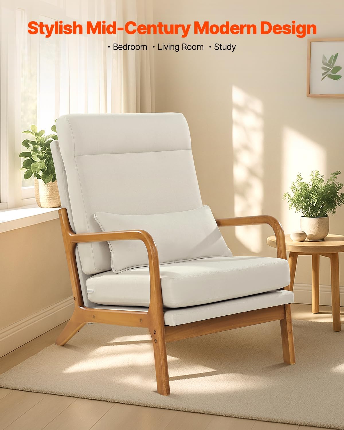 Linen High Back Mid Century Accent Chair