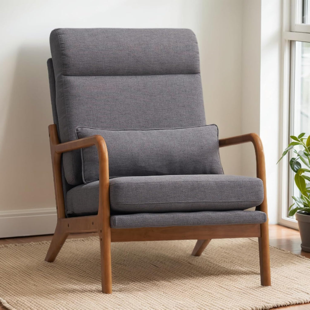 Home Gray Linen High Back Accent Chair