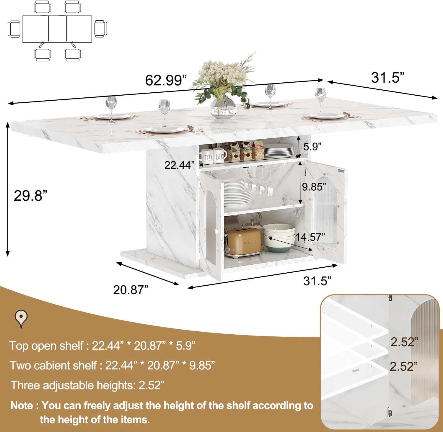 White Faux Marble Rectangular Dining Table