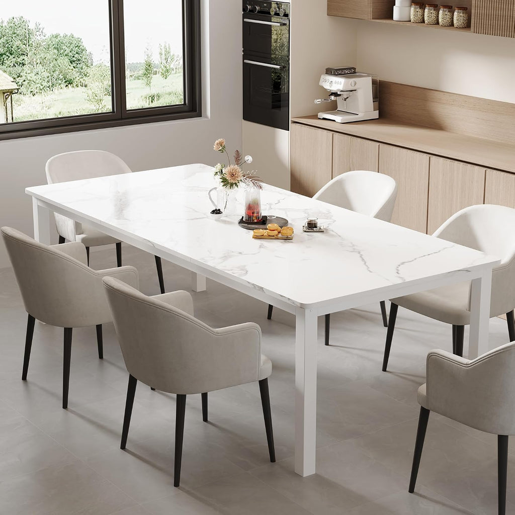 White Faux Marble Dining Table