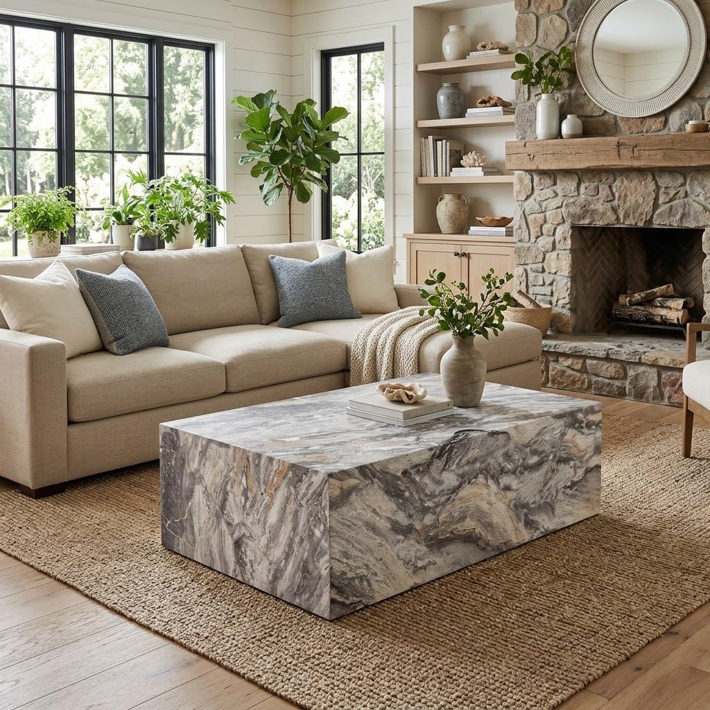 Grey Faux Marble Modern Coffee Table