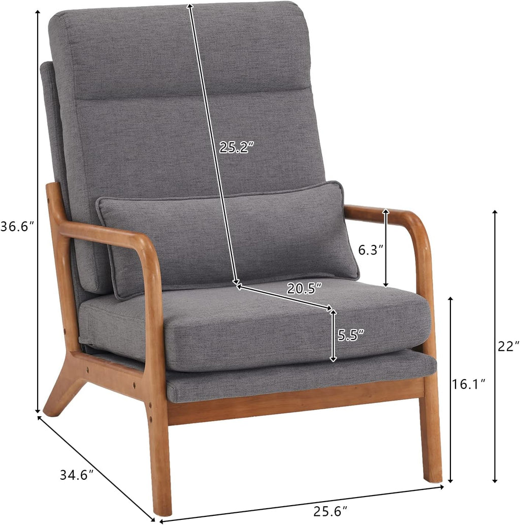 Home Gray Linen High Back Accent Chair
