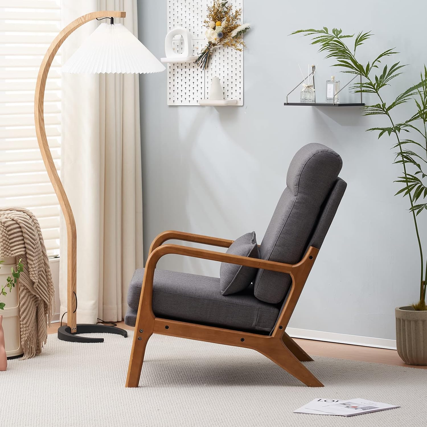 Home Gray Linen High Back Accent Chair