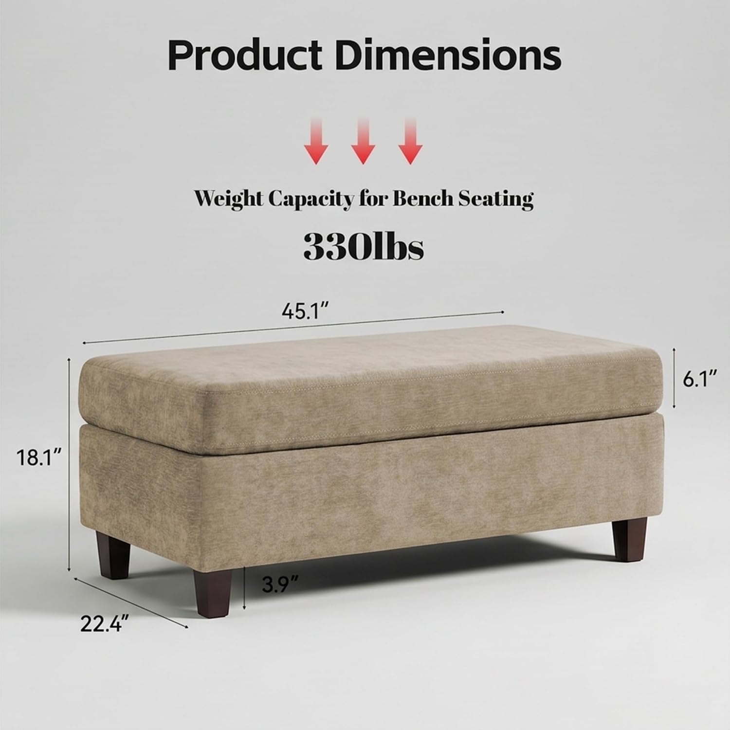 Chenille Storage Ottoman Bench 45"