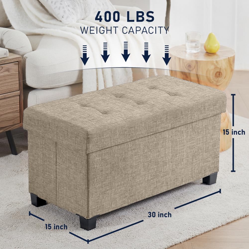 Home Taupe Storage Ottoman Bench 30"