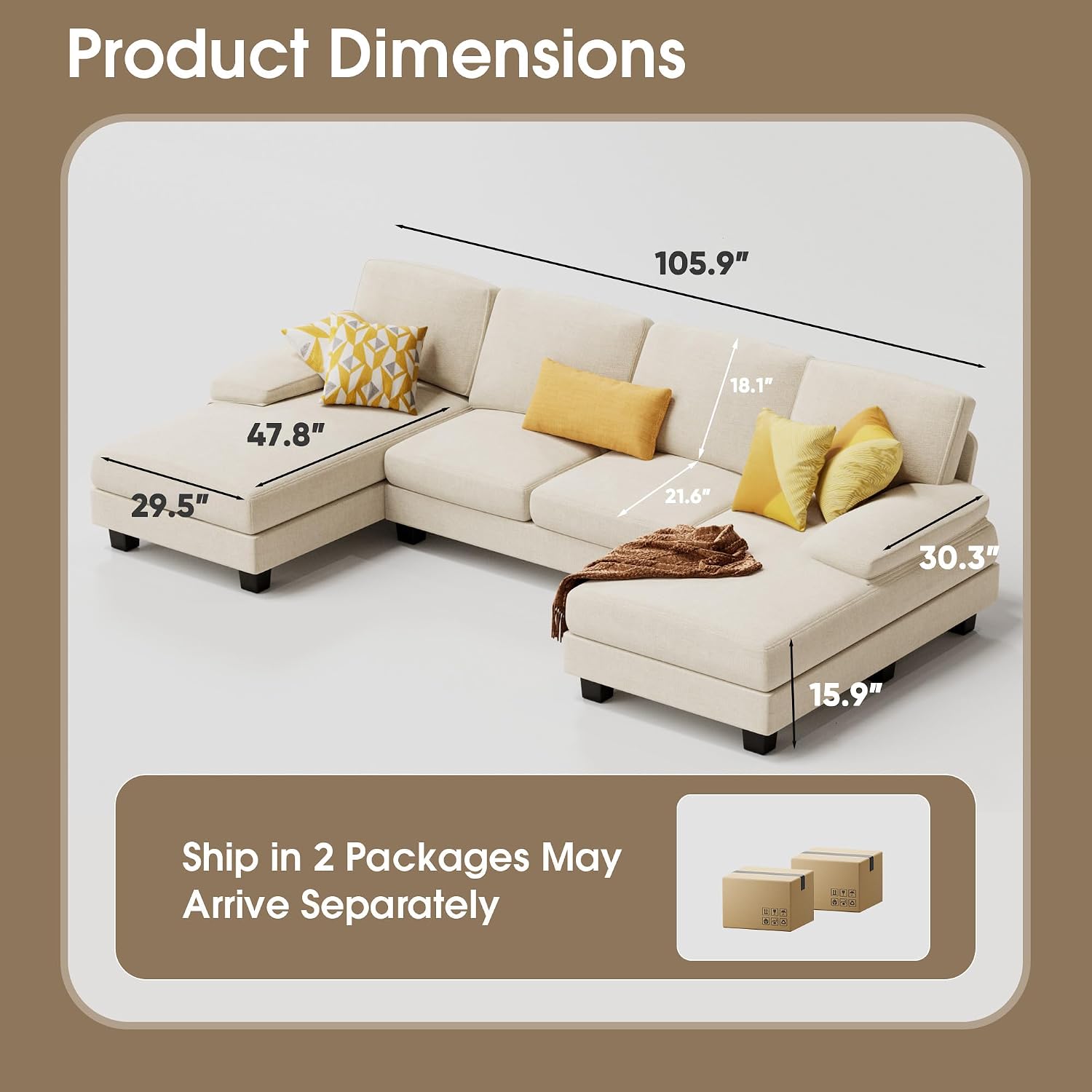White Chenille U-Shaped Sectional Sofa