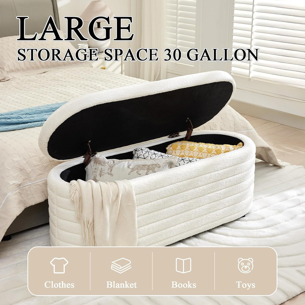 White Teddy Storage Ottoman Bench 45.5"