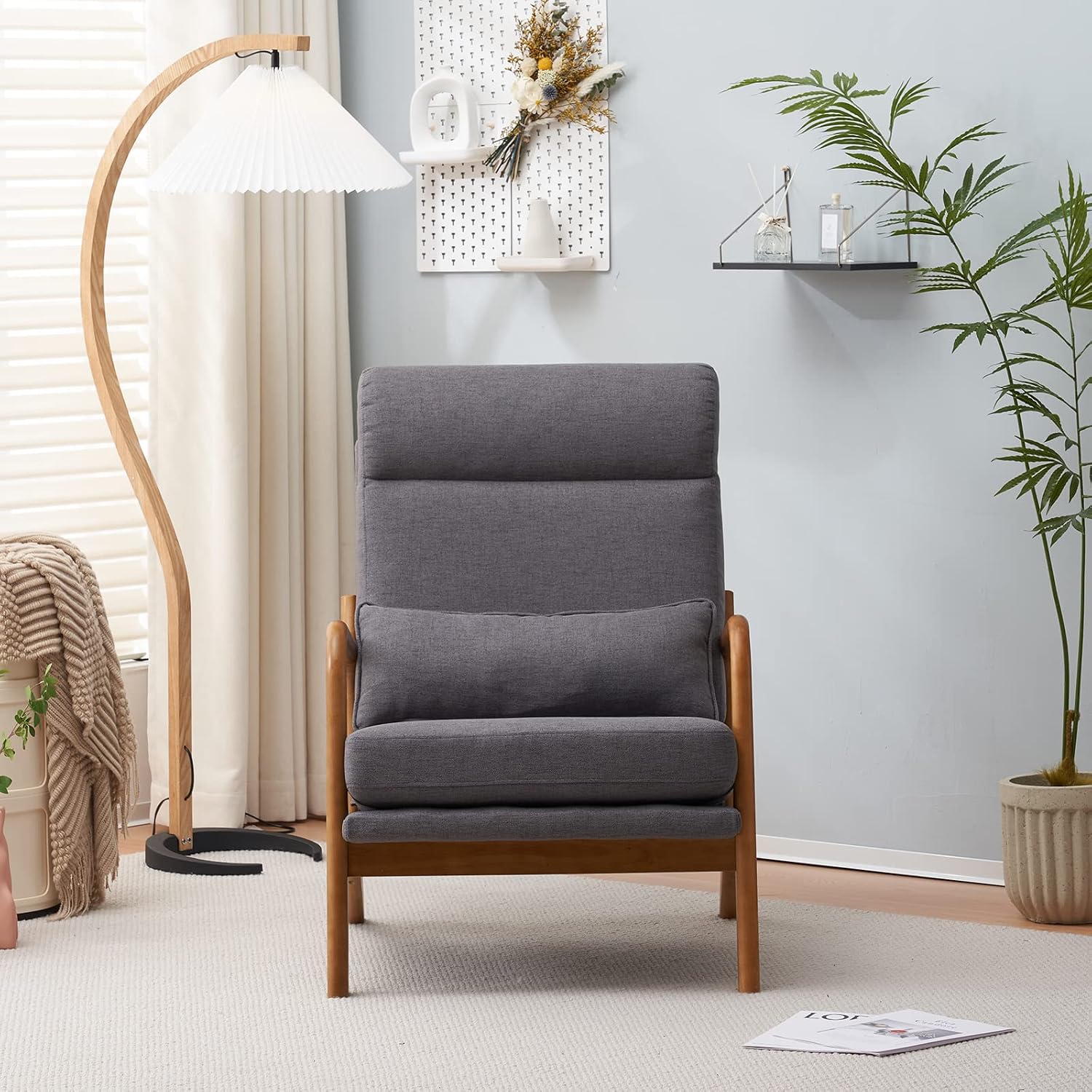 Home Gray Linen High Back Accent Chair