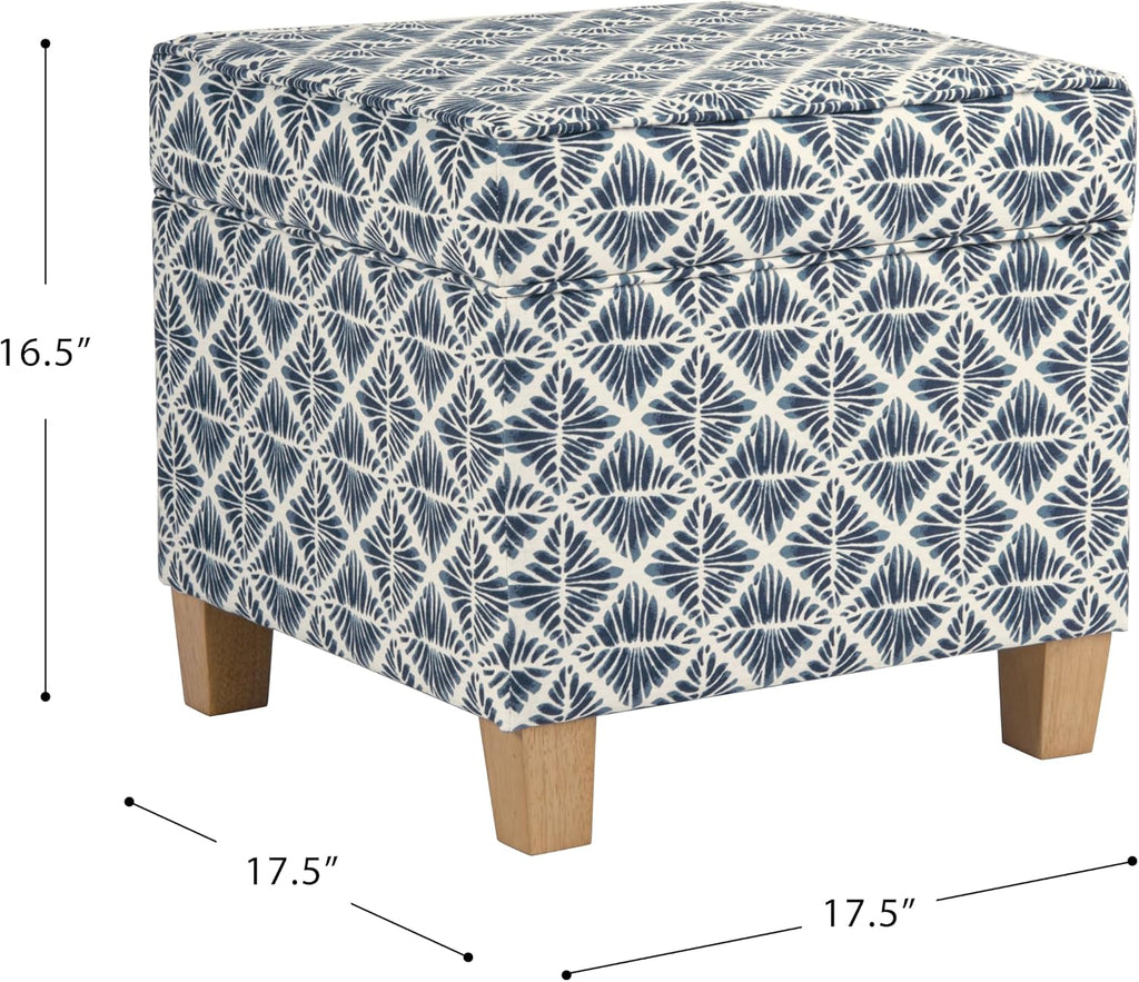 Blue Geometric Square Storage Ottoman 18"