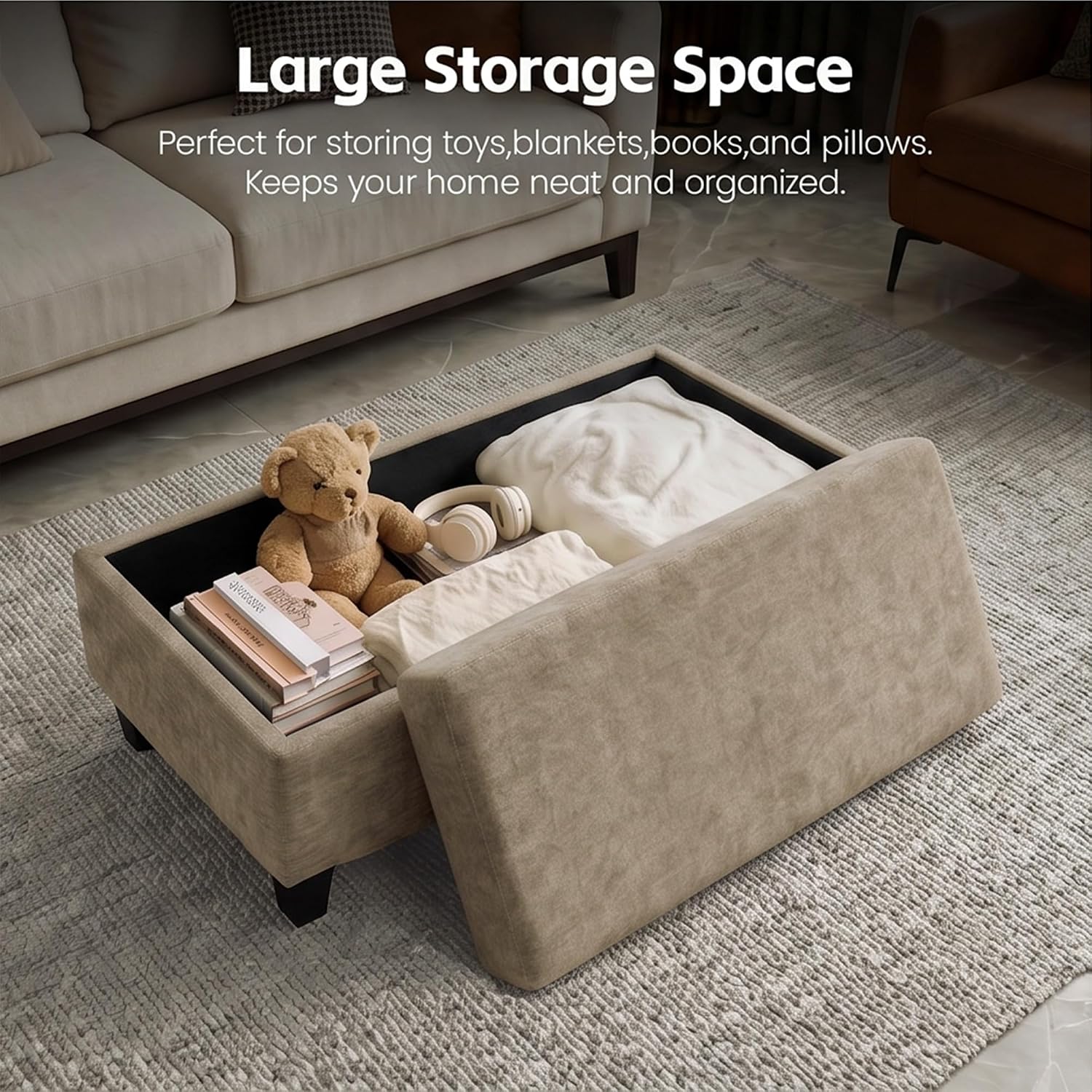 Chenille Storage Ottoman Bench 45"