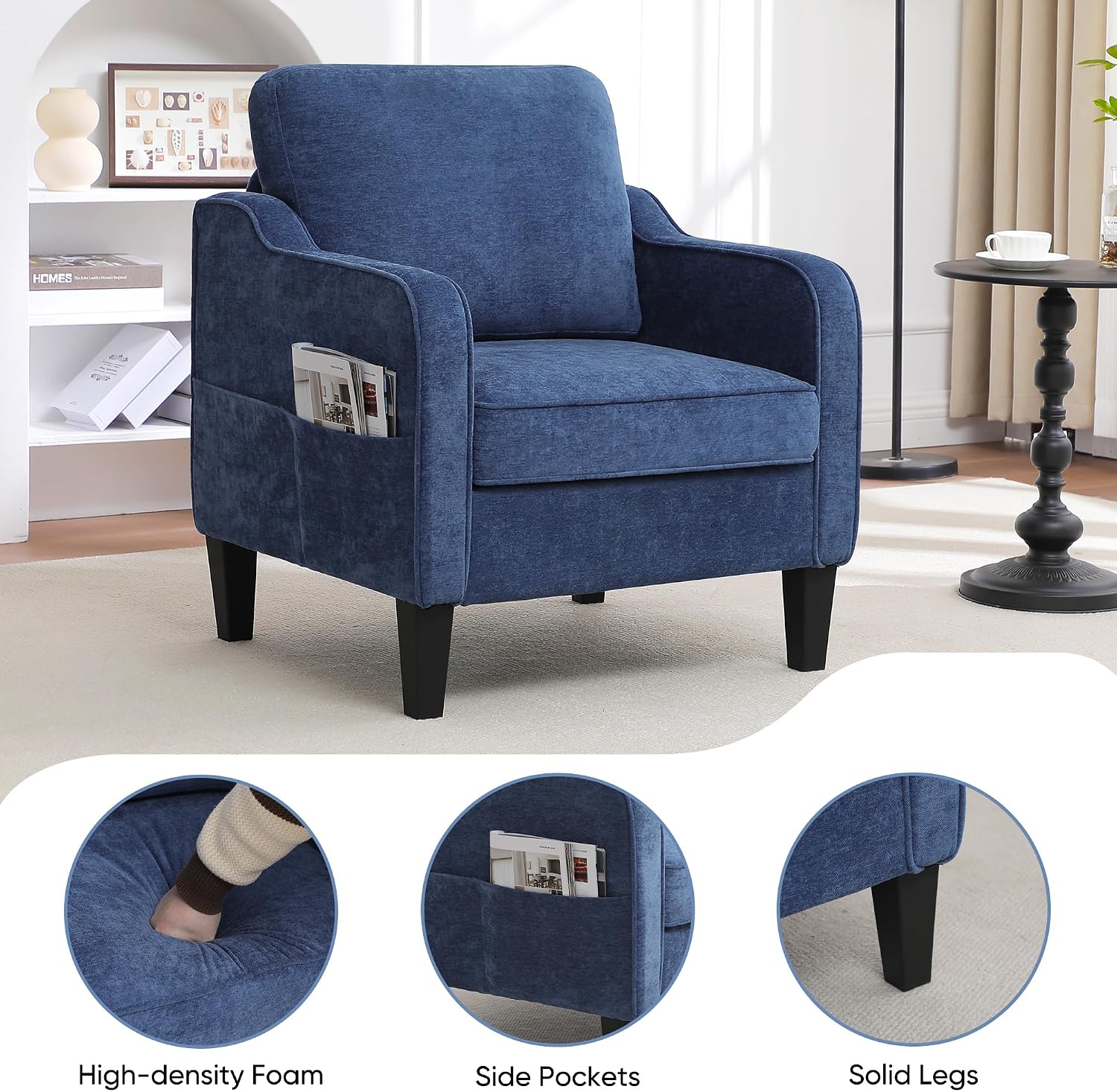 Blue Mid Century Upholstered Accent Chair