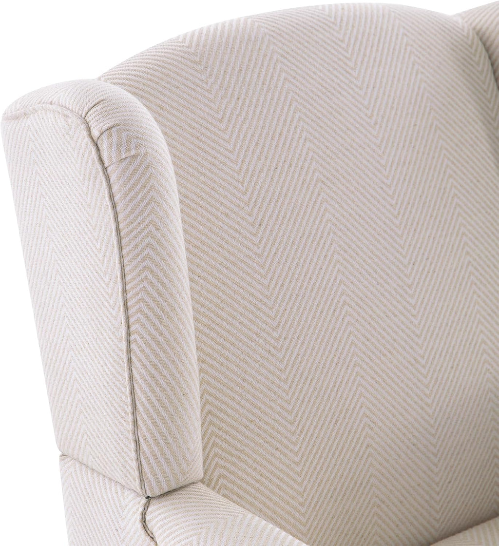 Tan Printed Linen Wingback Accent Chair