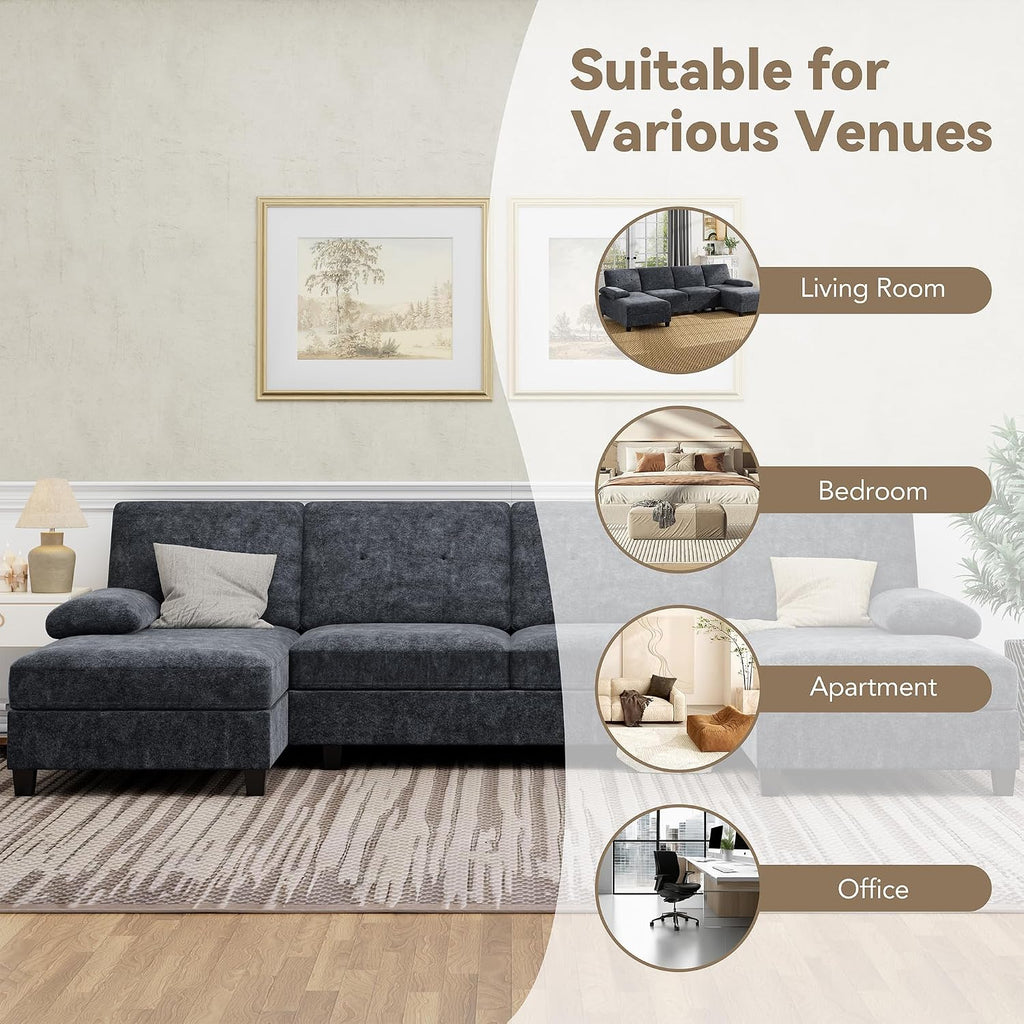 Black Linen U-Shaped Sectional Sofa